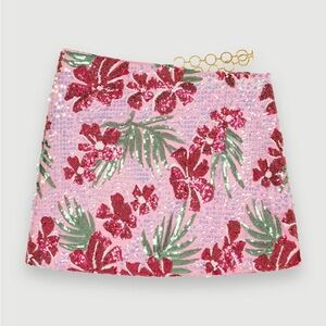 Maje Pink and Green Floral Sequin Mini Skirt